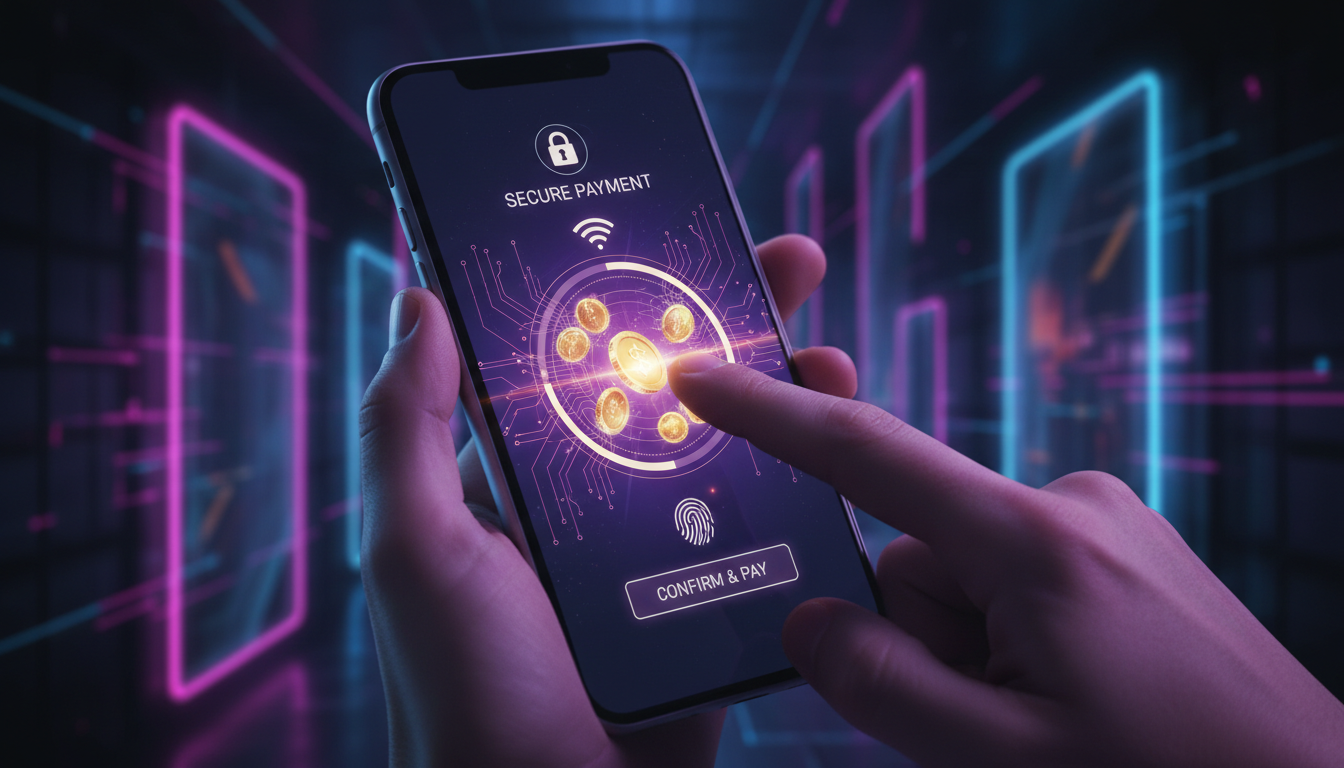 Elektroniczny portfel na smartfonie z neonowymi akcentami hazardowymi