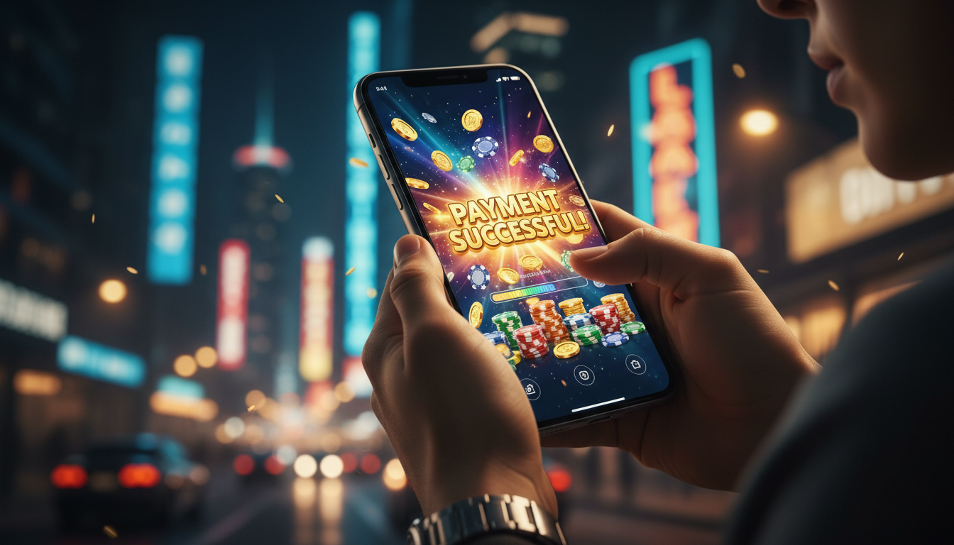 Gracz korzystający ze smartfona do wpłaty depozytu w kasynie online