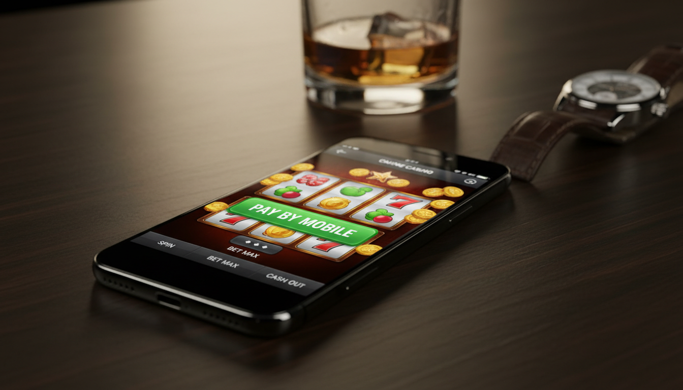 Smartfon wyświetlający interfejs kasyna online z ikoną płatności mobilnej