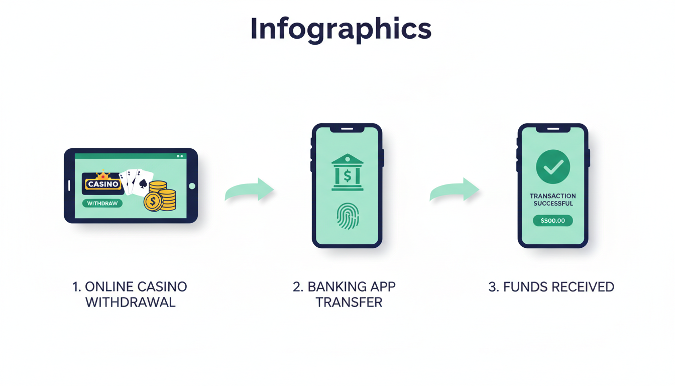 Grafika przedstawiająca proces szybkiej wypłaty z kasyna na konto bankowe